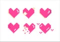 Pixel hearts pink set for poster, print, design, elements