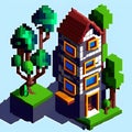 Pixel House, Generative AI Illustration Royalty Free Stock Photo