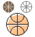 Pixel icon of basketball in three variants