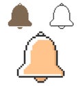 Pixel icon of bell in three variants