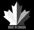 Pixel Icon black and white Canada maple leaf. Made in Canada sign. Abstract mosaic shape. Isolated on dark background. Vector conc