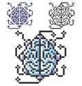 Pixel icon of brain as central processing unit in three variants Royalty Free Stock Photo