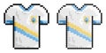 Pixel icon. Classic football player t shirt. Sports uniform of soccer player. Layout of athletes on field. Simple retro game