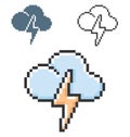 Pixel icon of cloud with lightning rainless lightning storm weather in three variants Royalty Free Stock Photo