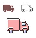 Pixel icon of delivery car in three variants