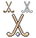 Pixel icon of field hockey in three variants