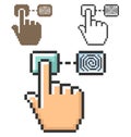 Pixel icon of fingerprint scanning in three variants