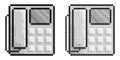 Pixel icon. Fixed wired office telephone with buttons. Communication between subscribers. Simple retro game vector isolated on Royalty Free Stock Photo
