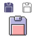 Pixel icon of floppy disk in three variants Royalty Free Stock Photo