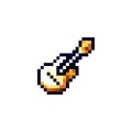 Pixel icon guitar. Stringed musical instrument guitar in pixel style. 8 bit guitar vector. Musical instrument icon Royalty Free Stock Photo