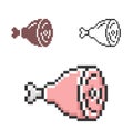 Pixel icon of ham in three variants