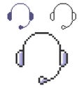 Pixel icon of headphones in three variants