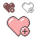 Pixel icon of heart with plus sign