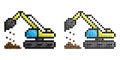 Pixel icon. Heavy excavator machine for construction and earthworks. Industrial machinery and equipment. Simple retro game vector Royalty Free Stock Photo