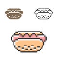 Pixel icon of hot dog in three variants