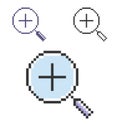 Pixel icon of increase magnifying glass