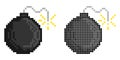 Pixel icon. Metallic round bomb with wick. Offensive and defensive weapons. Simple retro game vector isolated on white background Royalty Free Stock Photo