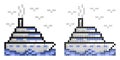Pixel icon. Multi deck liner side view. Cruise ship for ocean voyages around world. Simple retro game vector isolated on white