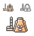 Pixel icon of nuclear power plant in three variants