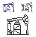 Pixel icon of oil derrick in three variants