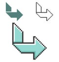 Pixel icon of orthogonally curved arrow Royalty Free Stock Photo