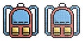 Pixel icon. School backpack. September 1, beginning of school year. Student Accessories. Simple retro game vector isolated on