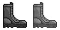 Pixel icon. Soldier high boots with lace. Military and tourist protective uniforms. Simple retro game vector isolated on white Royalty Free Stock Photo