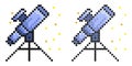 Pixel icon. Telescope for observing space, stars and planets of solar system. Space exploration. Simple retro game vector isolated