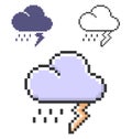 Pixel icon of thunderstorm in three variants