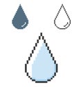 Pixel icon of water drop in three variants