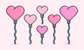 Pixel illustration of pink heart or love shaped balloons stringing and flying for February 14 event. Can be used for valentine