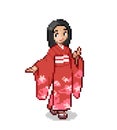 Pixel anime girl dressed in kimono for 8 bit game assets