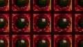 Pixel image of balls in squares. Motion. Beautiful retro animation of pixels with balls in cells. Three-dimensional