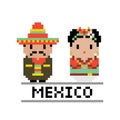pixel image of a couple wearing Mexican uniforms.