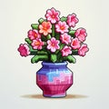 Colorful Caricature: Pixel Art Illustration Of A Pink Vase With Flowers