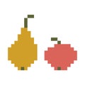 Pixel image of fruit, Apple and pear. Vector illustration on white background