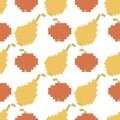 Pixel image of fruit, Apple and pear. Vector seamless pattern on white background