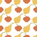 Pixel image of fruit, Apple and pear. Vector seamless pattern on white background