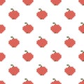 Pixel image of fruit, apple. Vector seamless pattern on white background Royalty Free Stock Photo