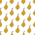 Pixel image of fruit, pear. Vector seamless pattern on white background