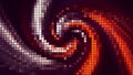 Pixel image of rotating galaxy. Motion. Rotating colorful spiral of square mosaic. Retro image of rotating galaxy of