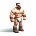 Pixel Warrior: Realistic Sculpture Art Print Of A Bearded Hero