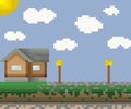 A pixel landscape,a pixel art for game.Poster design for print.