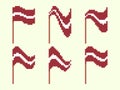 Pixel Latvia flag icon set isolated on white background. Waving flag of Latvia in 8-bit retro graphics style from the 80s. Design
