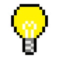 Pixel light bulb idea art cartoon retro game style