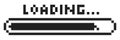 Pixel loading bar y2k retro 8 bit interface game, progress level, download status frame. Pixel title text Loading