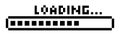 Pixel loading bar y2k retro 8 bit interface game, progress level, download status frame. Pixel title text Loading