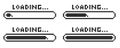 Pixel loading bar y2k retro 8 bit interface game, progress level, download status frame. Pixel title text Loading