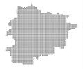 Pixel map of Andorra. Vector dotted map of Andorra isolated on white background. Abstract computer graphic of Andorra map.