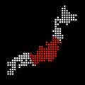 Pixel map of Japan with the flag